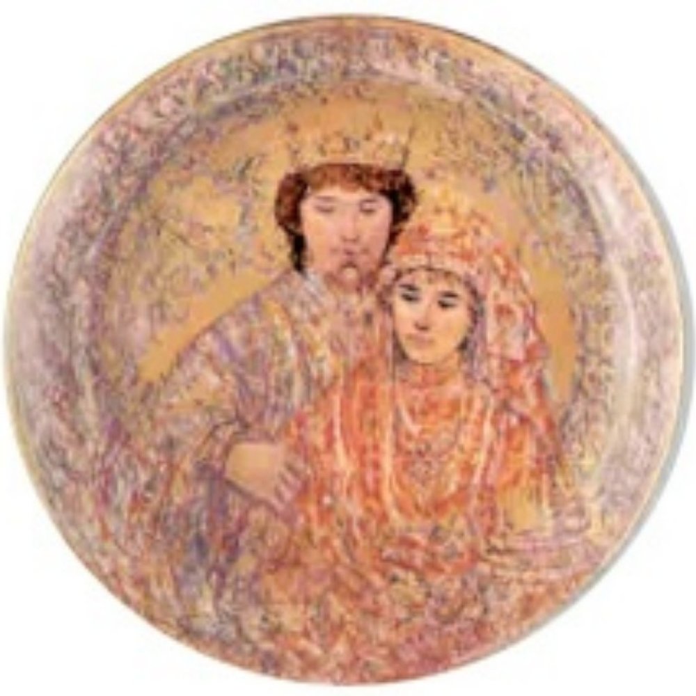 Wedding of David Bathsheba 10" Kaiser W.Germ Edna Hibel 1979 24 kt gold overlay